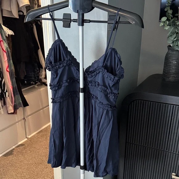Navy Ruffle-Trim Spaghetti Strap Romper - Picture 4 of 5